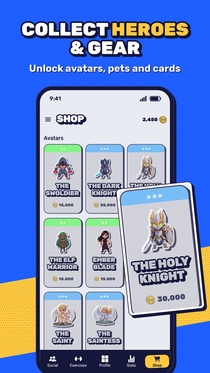Collect heroes and gear: unlock avatars, pets and cards